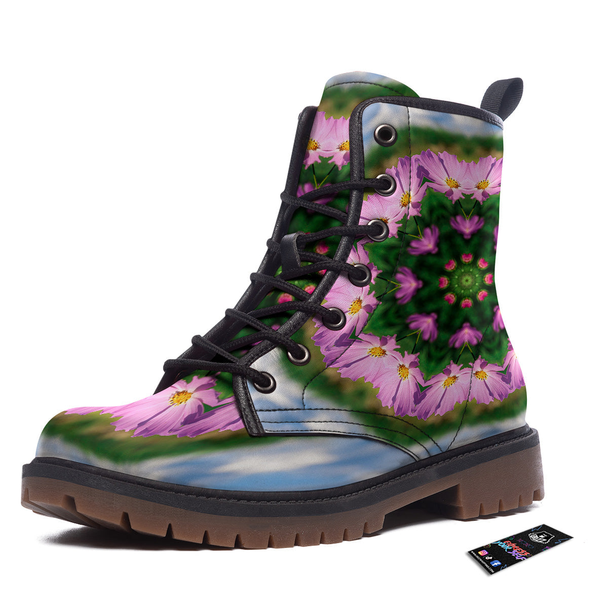 Flowers Kaleidoscope Pink And Blue Print Work Boots-grizzshop