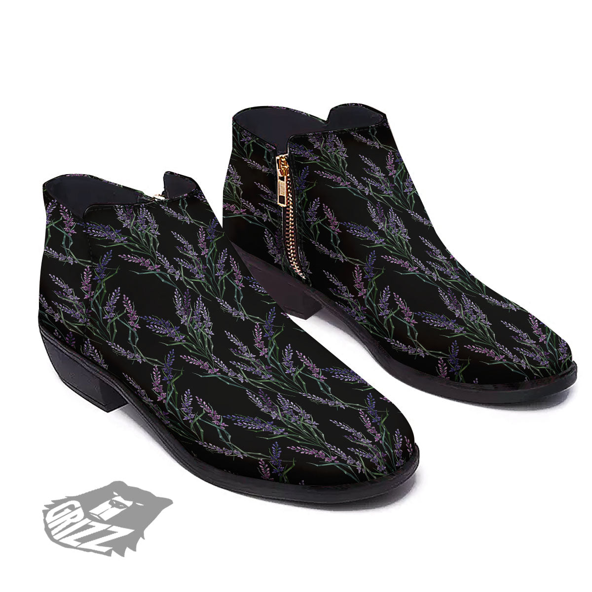 Flowers Lavender Print Pattern Ankle Boots-grizzshop