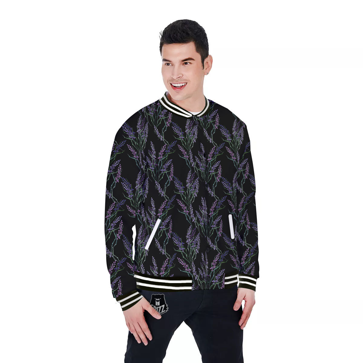 Flowers Lavender Print Pattern Baseball Jacket-grizzshop