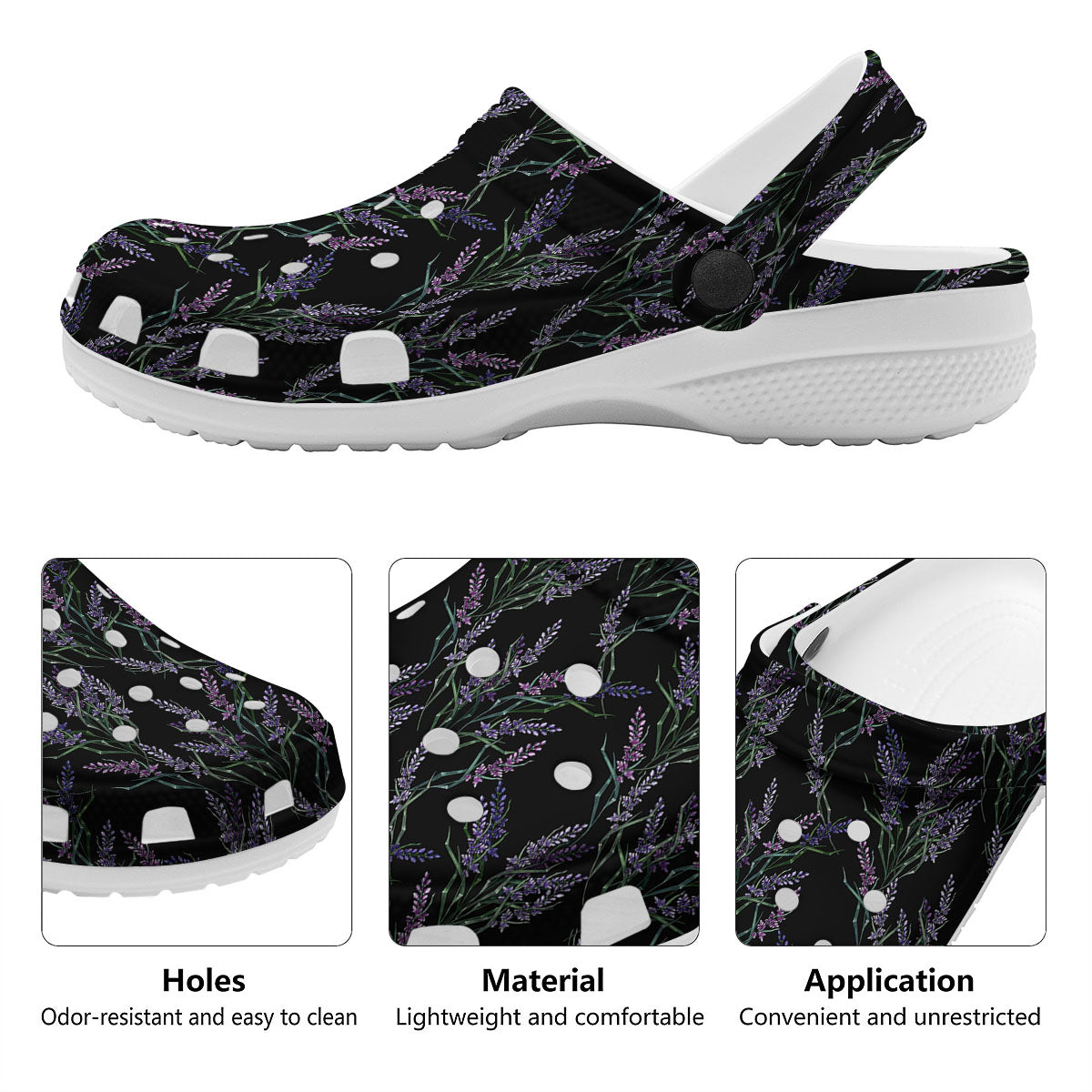 Flowers Lavender Print Pattern Clog-grizzshop