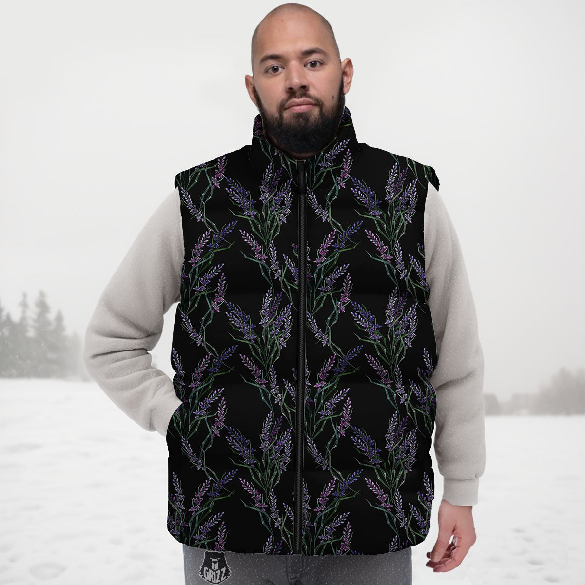 Flowers Lavender Print Pattern Down Vest-grizzshop