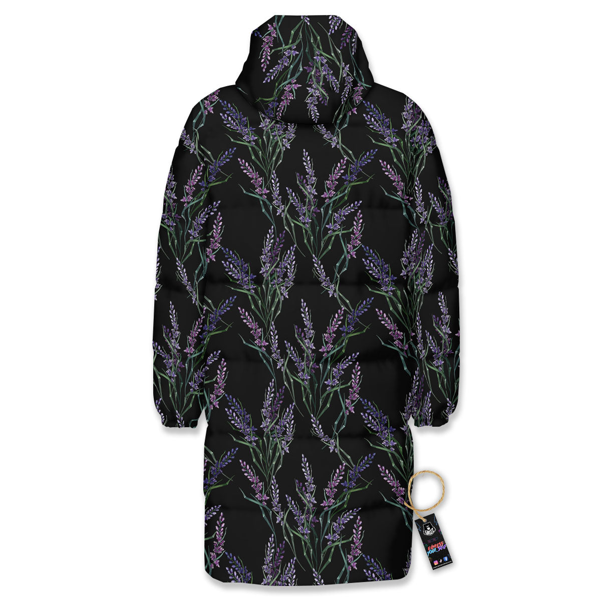Flowers Lavender Print Pattern Long Down Jacket-grizzshop