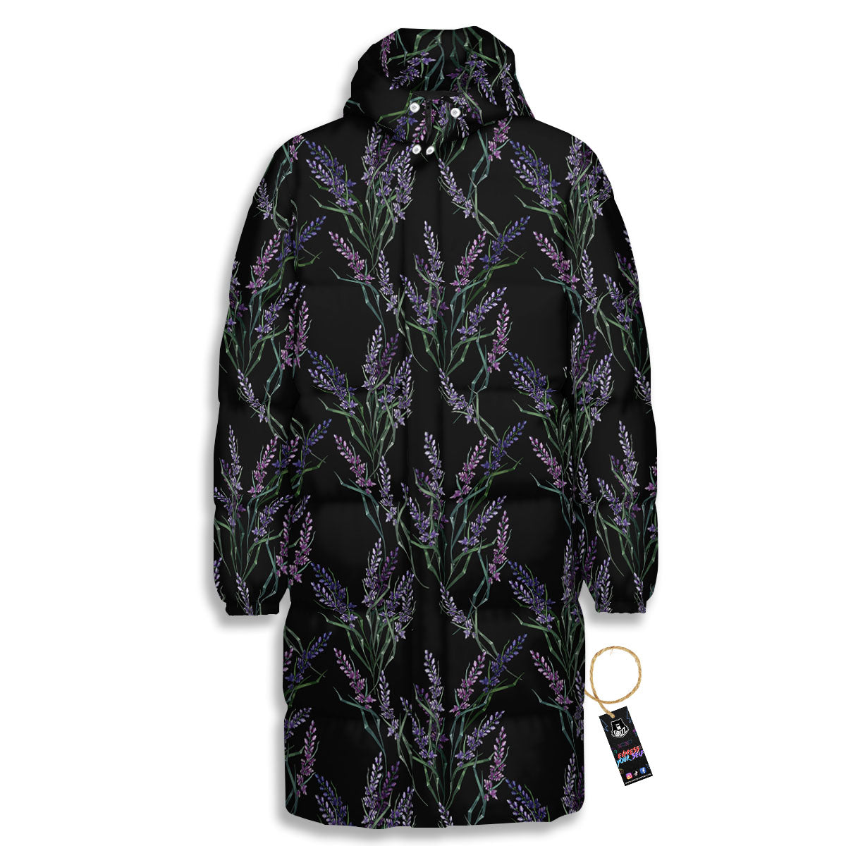 Flowers Lavender Print Pattern Long Down Jacket-grizzshop
