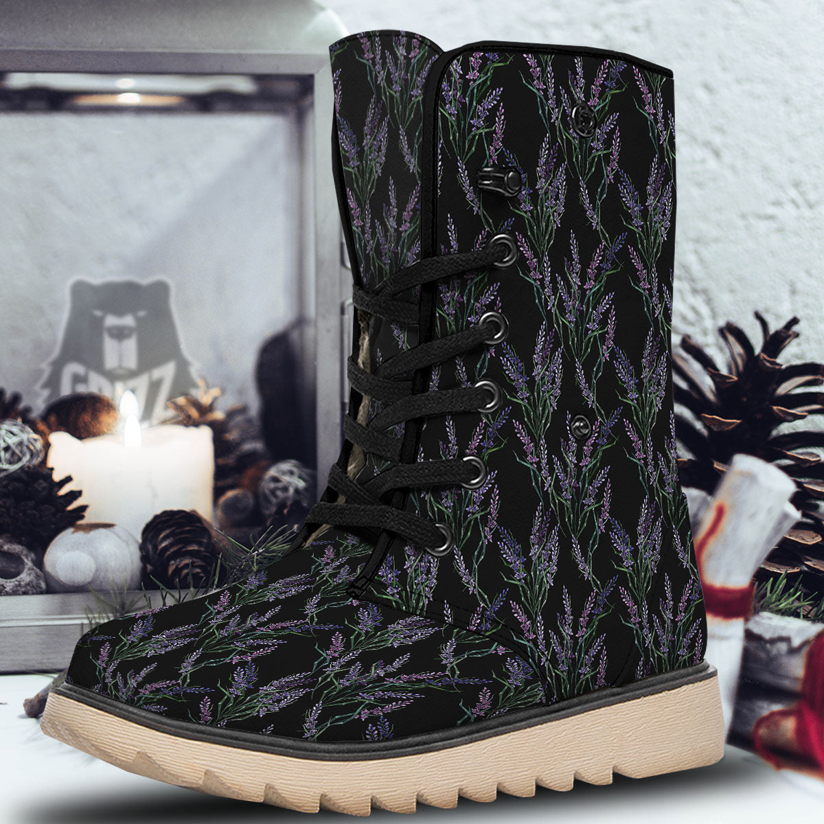 Flowers Lavender Print Pattern Snow Boots-grizzshop