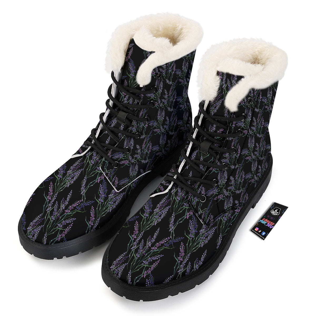 Flowers Lavender Print Pattern Winter Boots-grizzshop