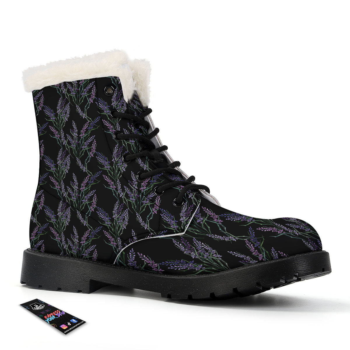 Flowers Lavender Print Pattern Winter Boots-grizzshop