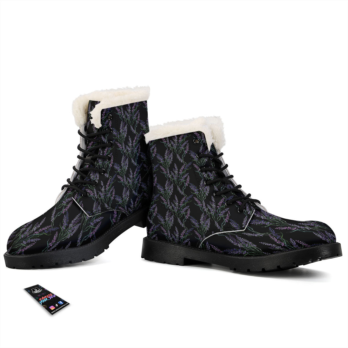Flowers Lavender Print Pattern Winter Boots-grizzshop