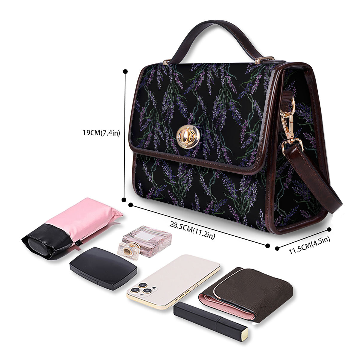 Flowers Lavender Print Pattern Women's Satchel Bag-grizzshop