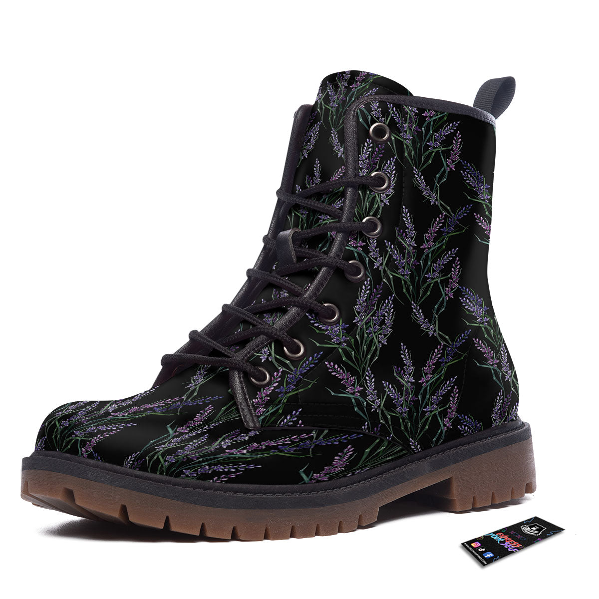 Flowers Lavender Print Pattern Work Boots-grizzshop