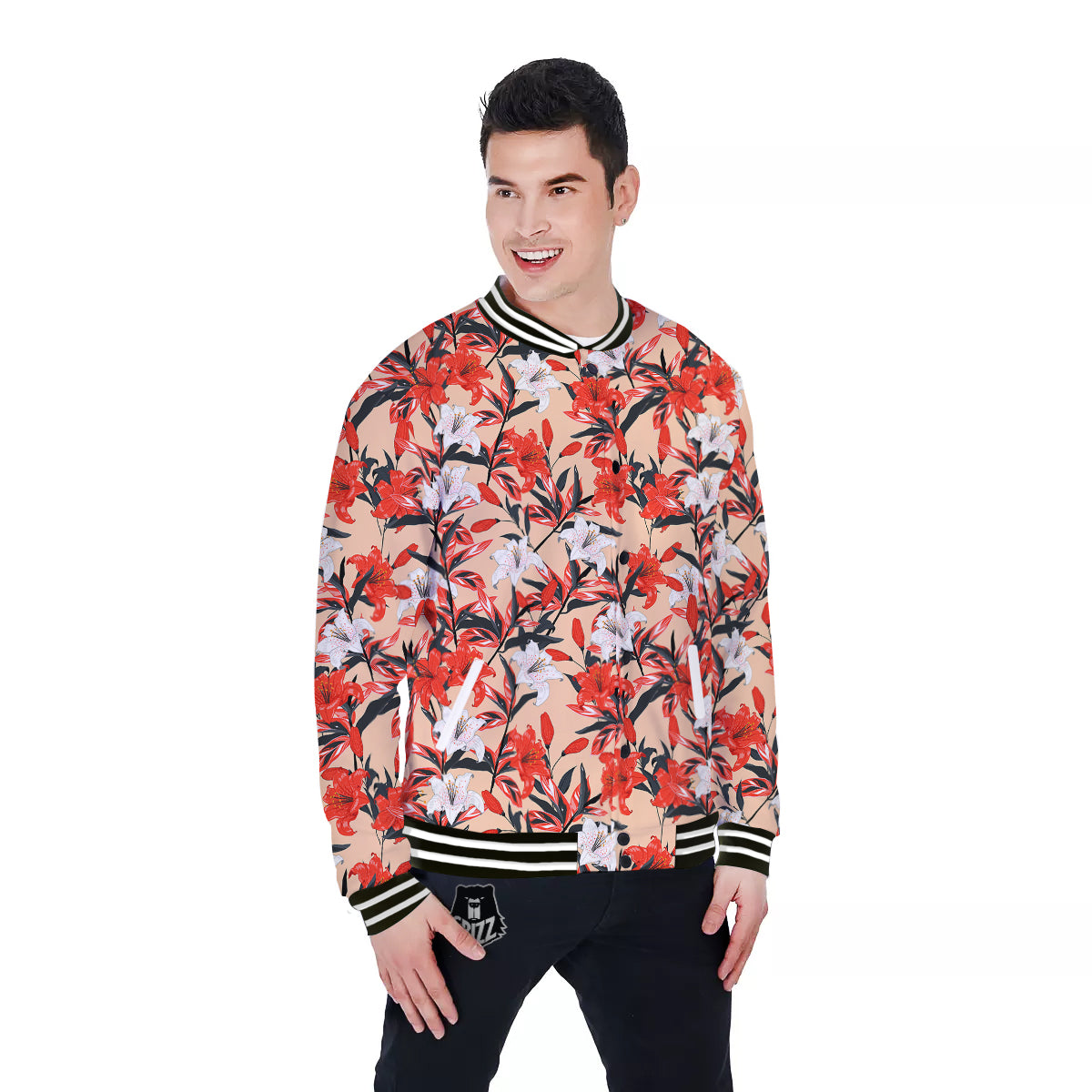 Flowers Lily Watercolor Print Pattern Baseball Jacket-grizzshop