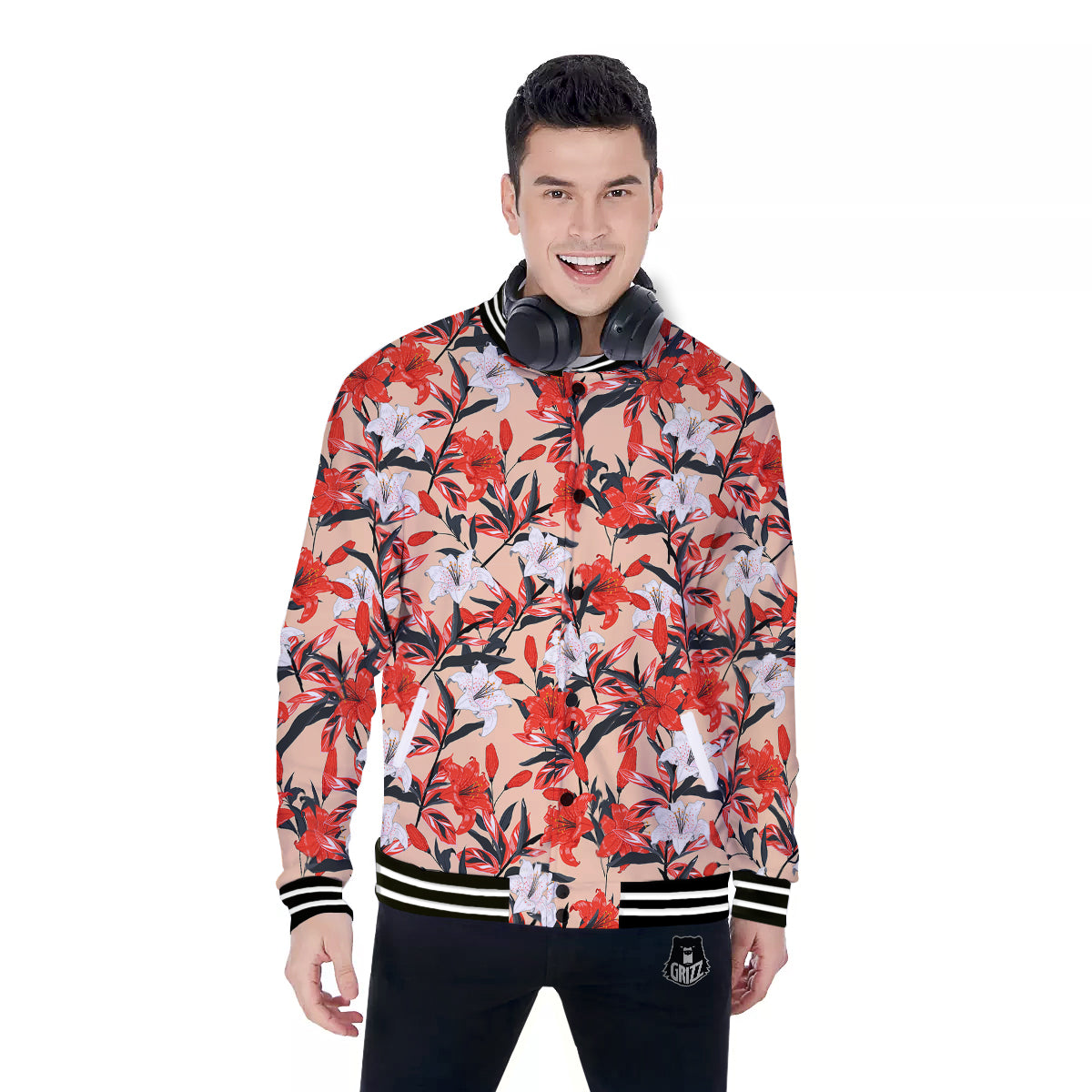 Flowers Lily Watercolor Print Pattern Baseball Jacket-grizzshop