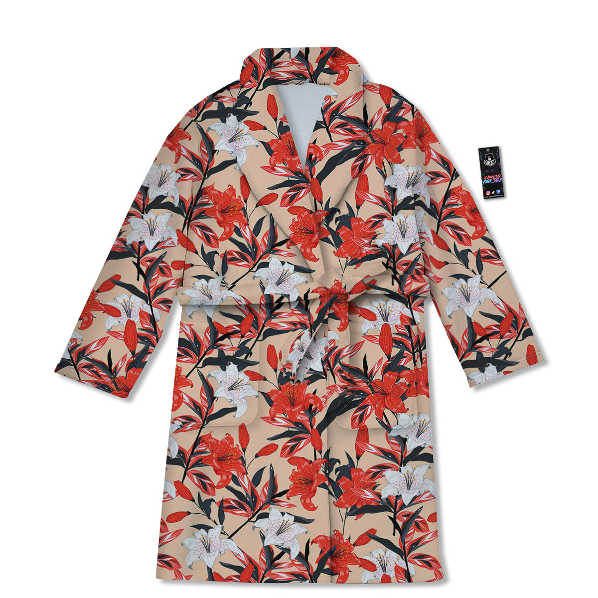 Flowers Lily Watercolor Print Pattern Bathrobe-grizzshop