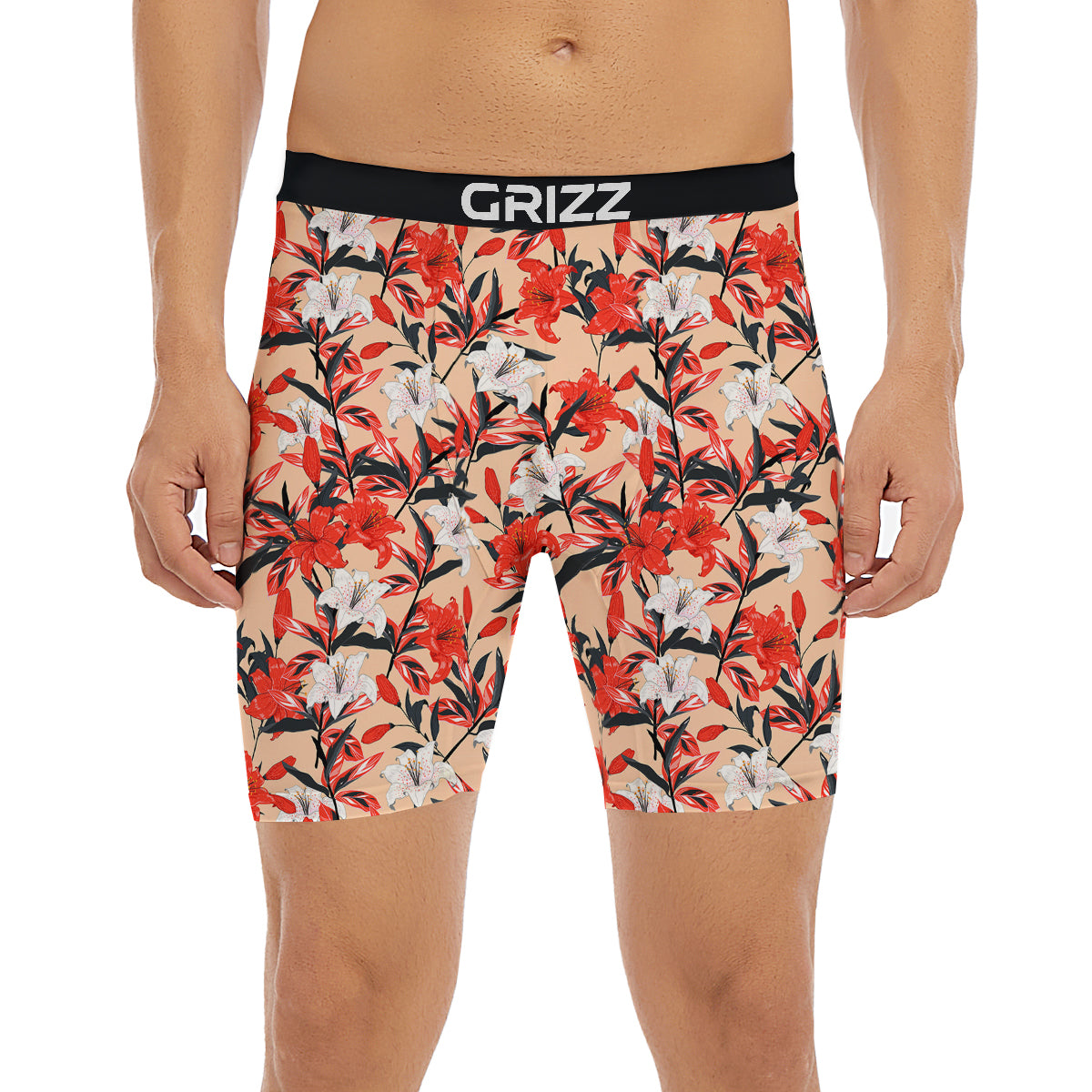 Flowers Lily Watercolor Print Pattern Boxer Briefs-grizzshop
