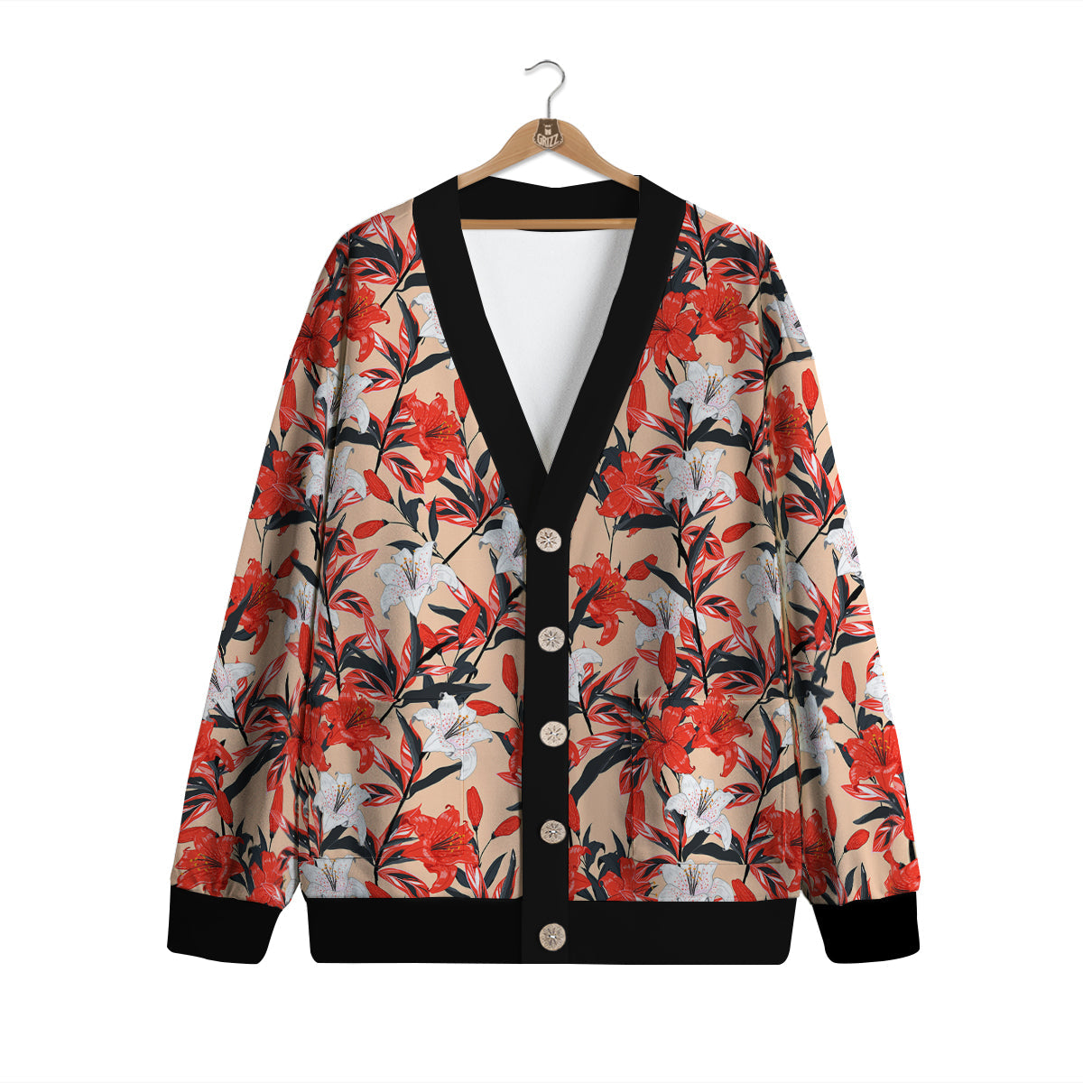 Flowers Lily Watercolor Print Pattern Cardigan-grizzshop