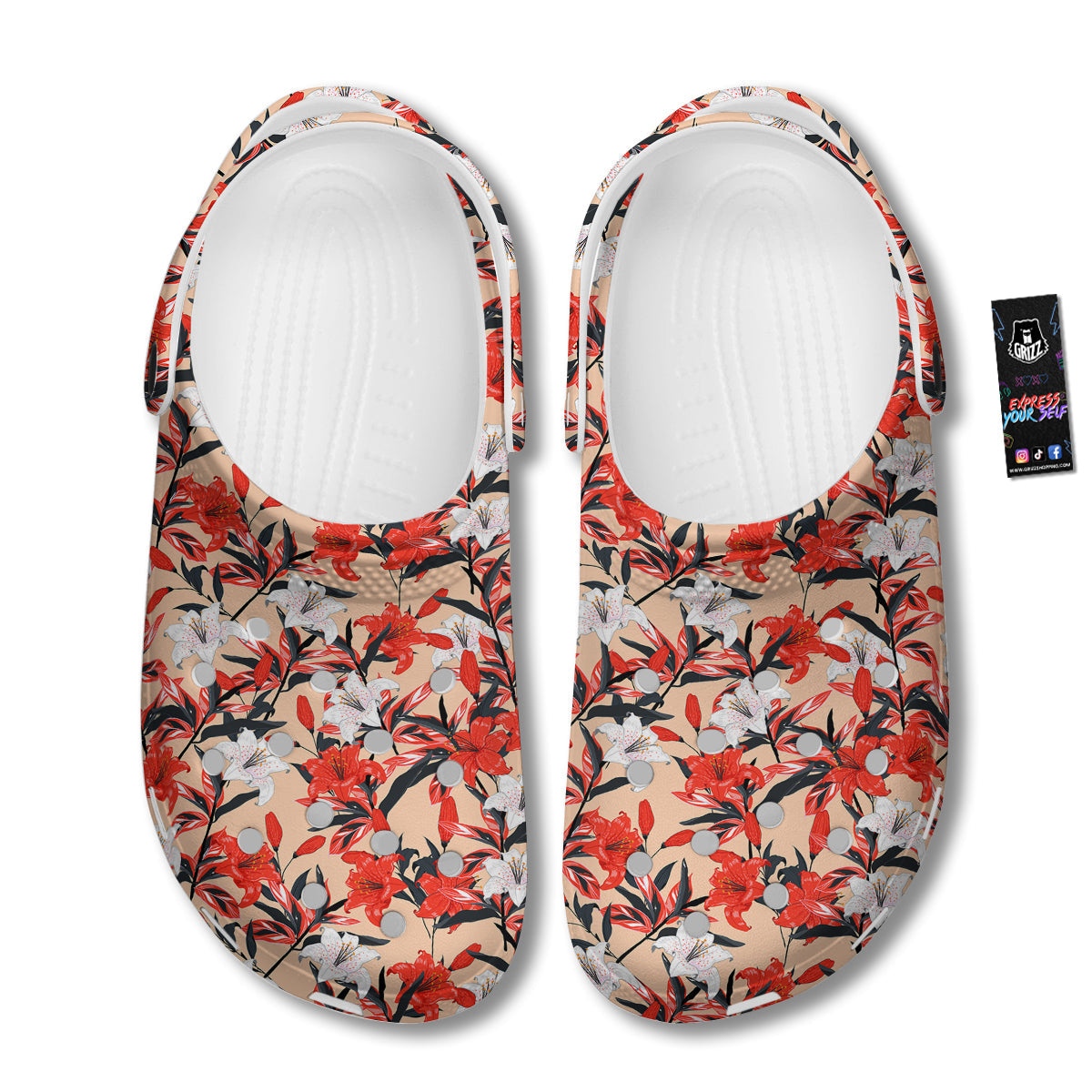 Flowers Lily Watercolor Print Pattern Clog-grizzshop