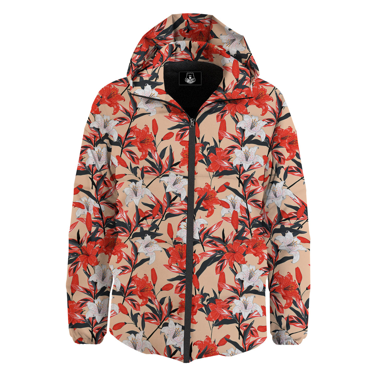 Flowers Lily Watercolor Print Pattern Down Jacket-grizzshop