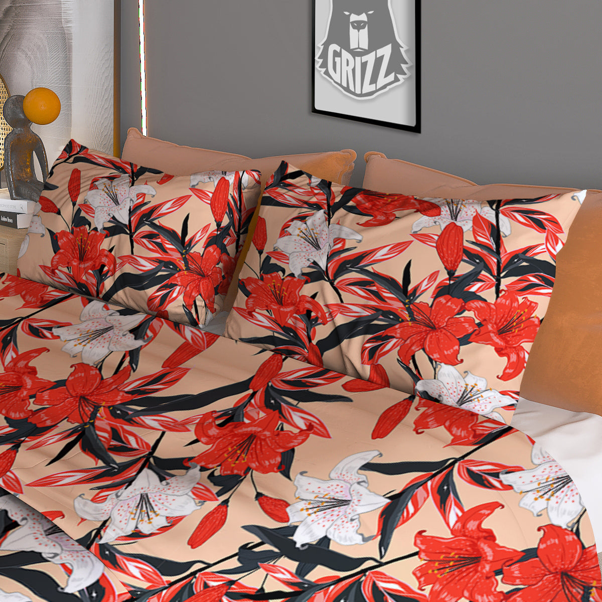 Flowers Lily Watercolor Print Pattern Duvet Cover Bedding Set
