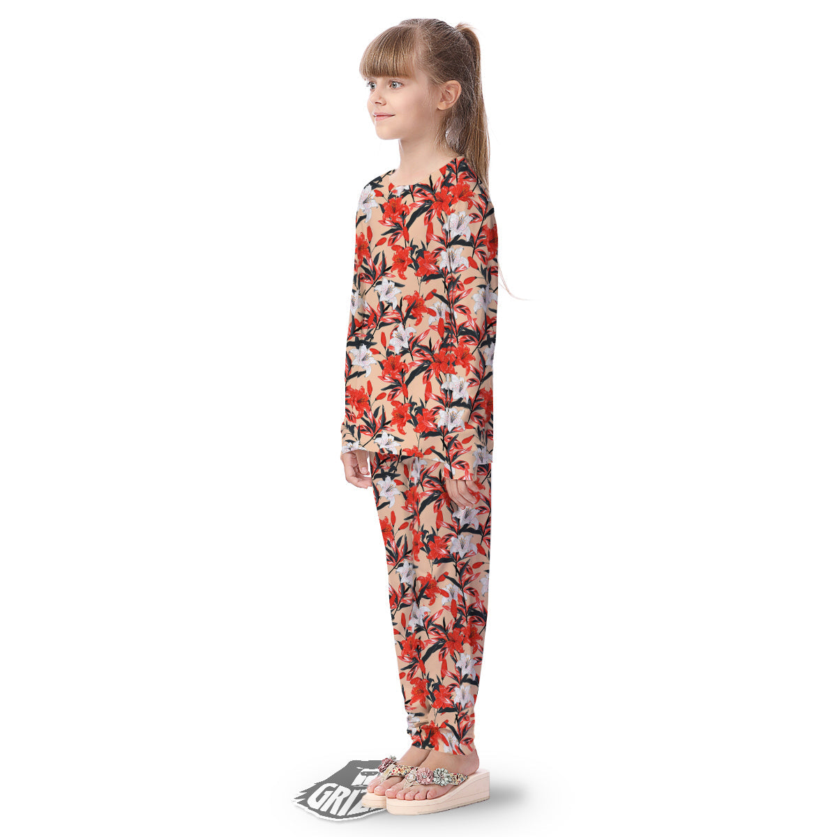 Flowers Lily Watercolor Print Pattern Kid's Pajamas-grizzshop
