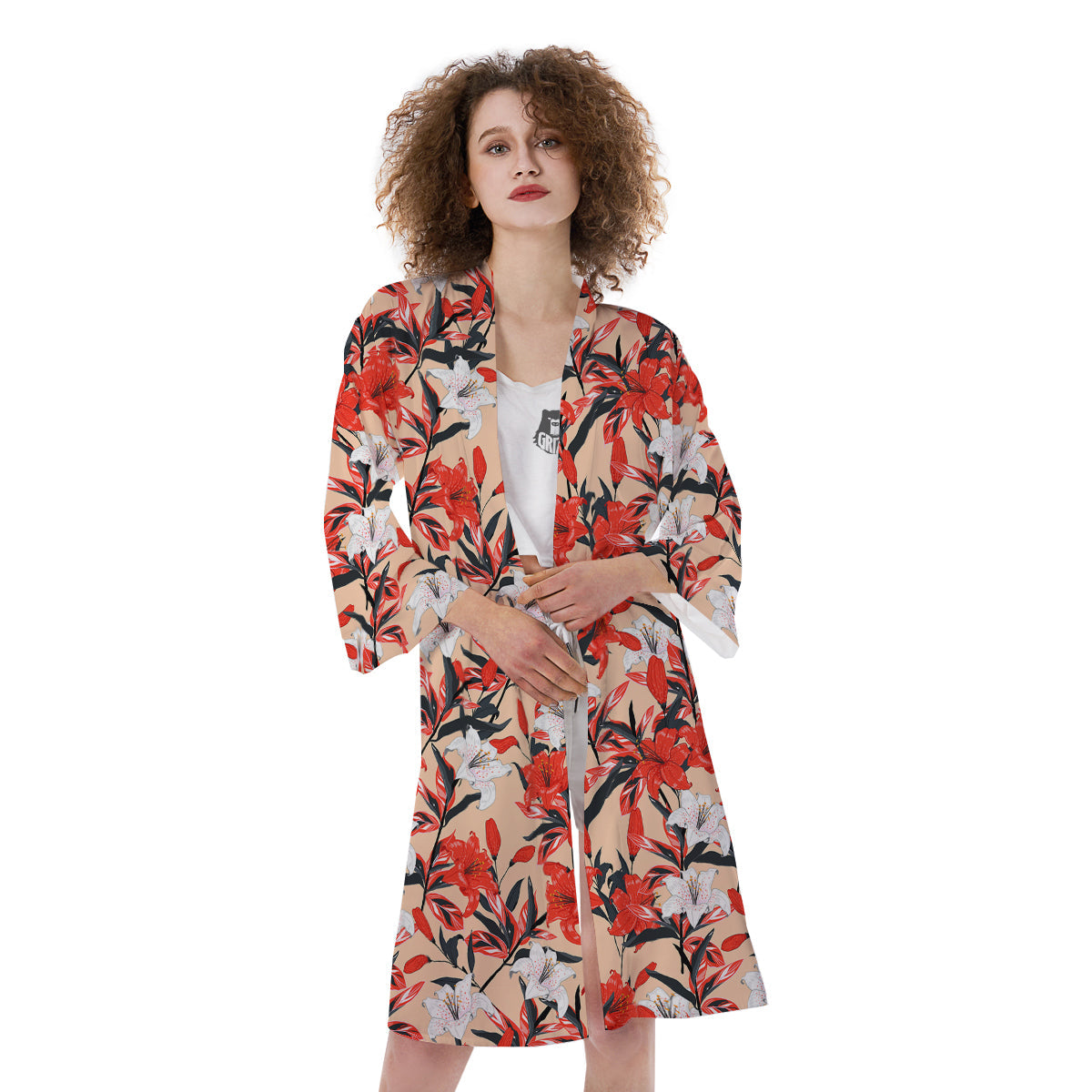 Flowers Lily Watercolor Print Pattern Kimono-grizzshop