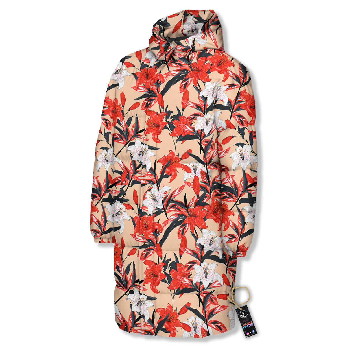 Flowers Lily Watercolor Print Pattern Long Down Jacket-grizzshop