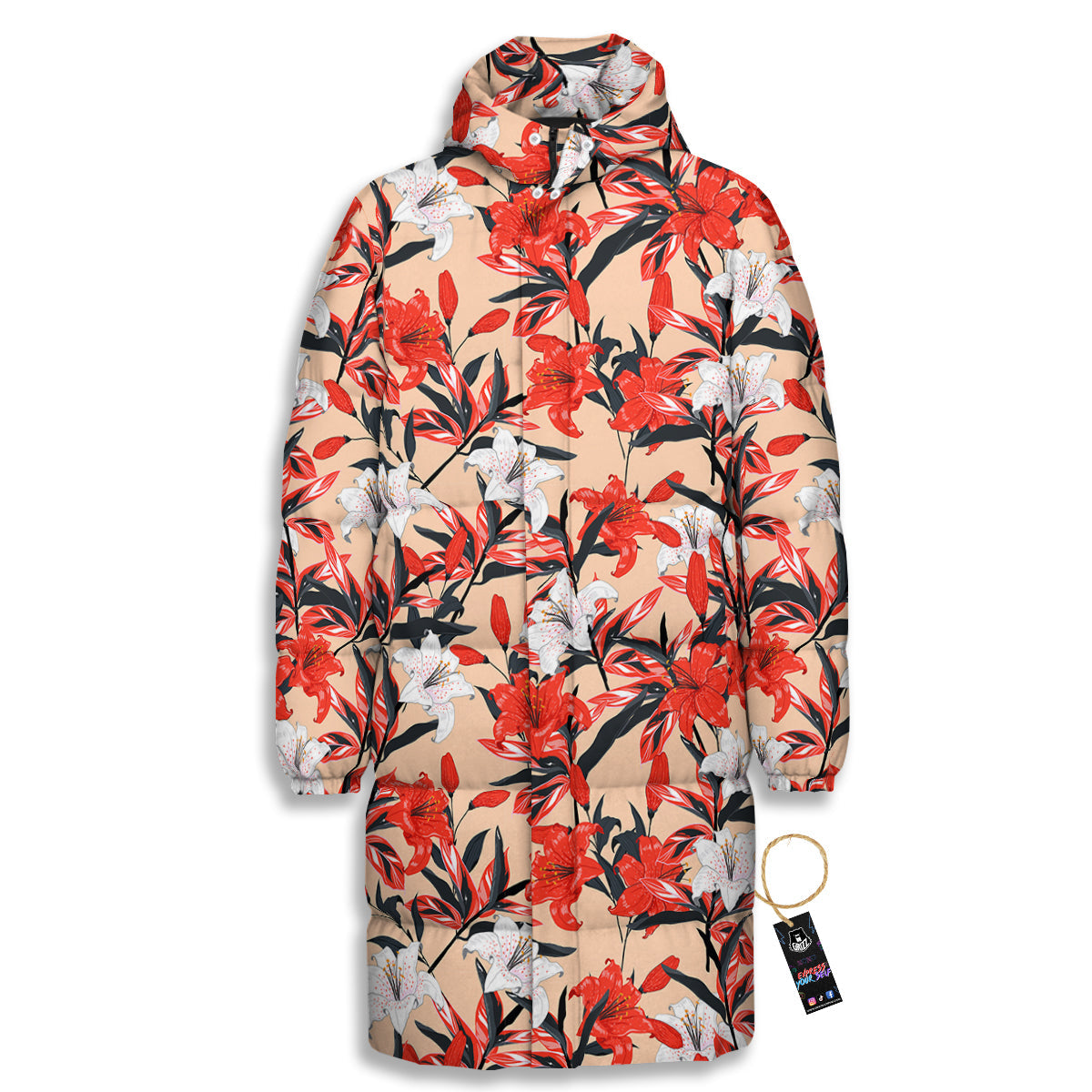 Flowers Lily Watercolor Print Pattern Long Down Jacket-grizzshop
