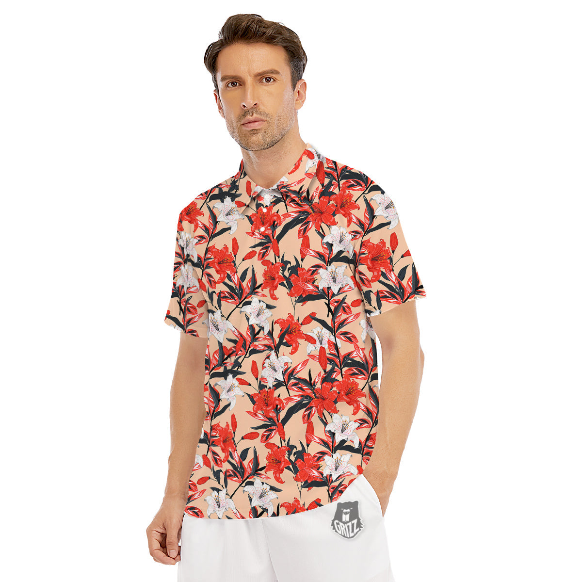 Flowers Lily Watercolor Print Pattern Men's Golf Shirts-grizzshop