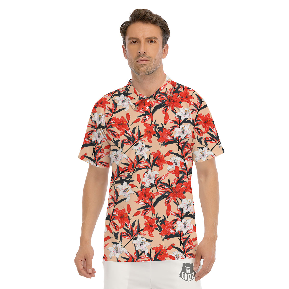 Flowers Lily Watercolor Print Pattern Men's Golf Shirts-grizzshop
