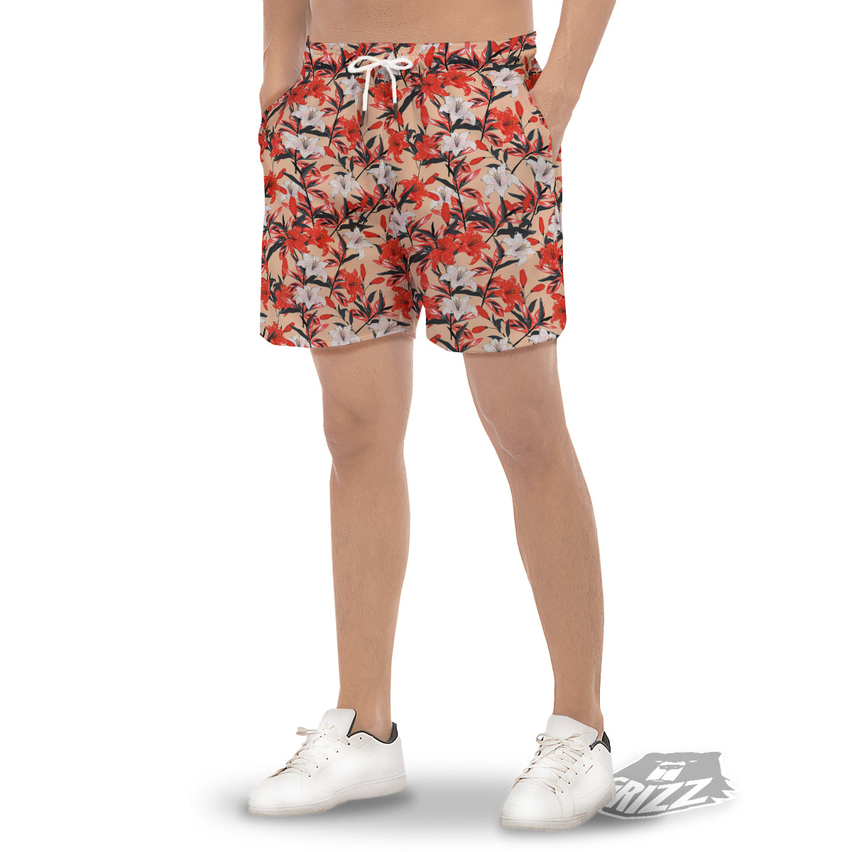 Flowers Lily Watercolor Print Pattern Men's Gym Shorts-grizzshop
