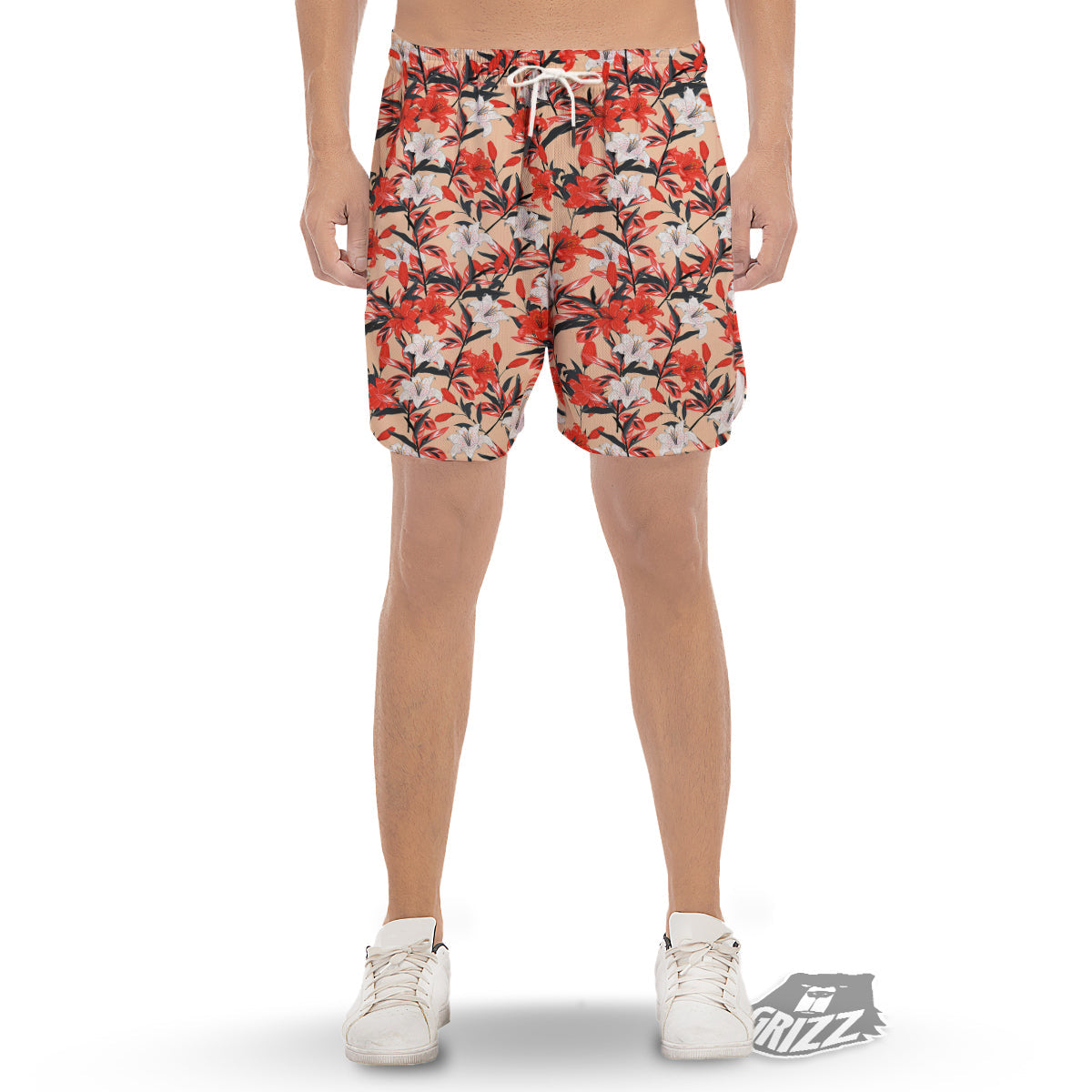 Flowers Lily Watercolor Print Pattern Men's Gym Shorts-grizzshop