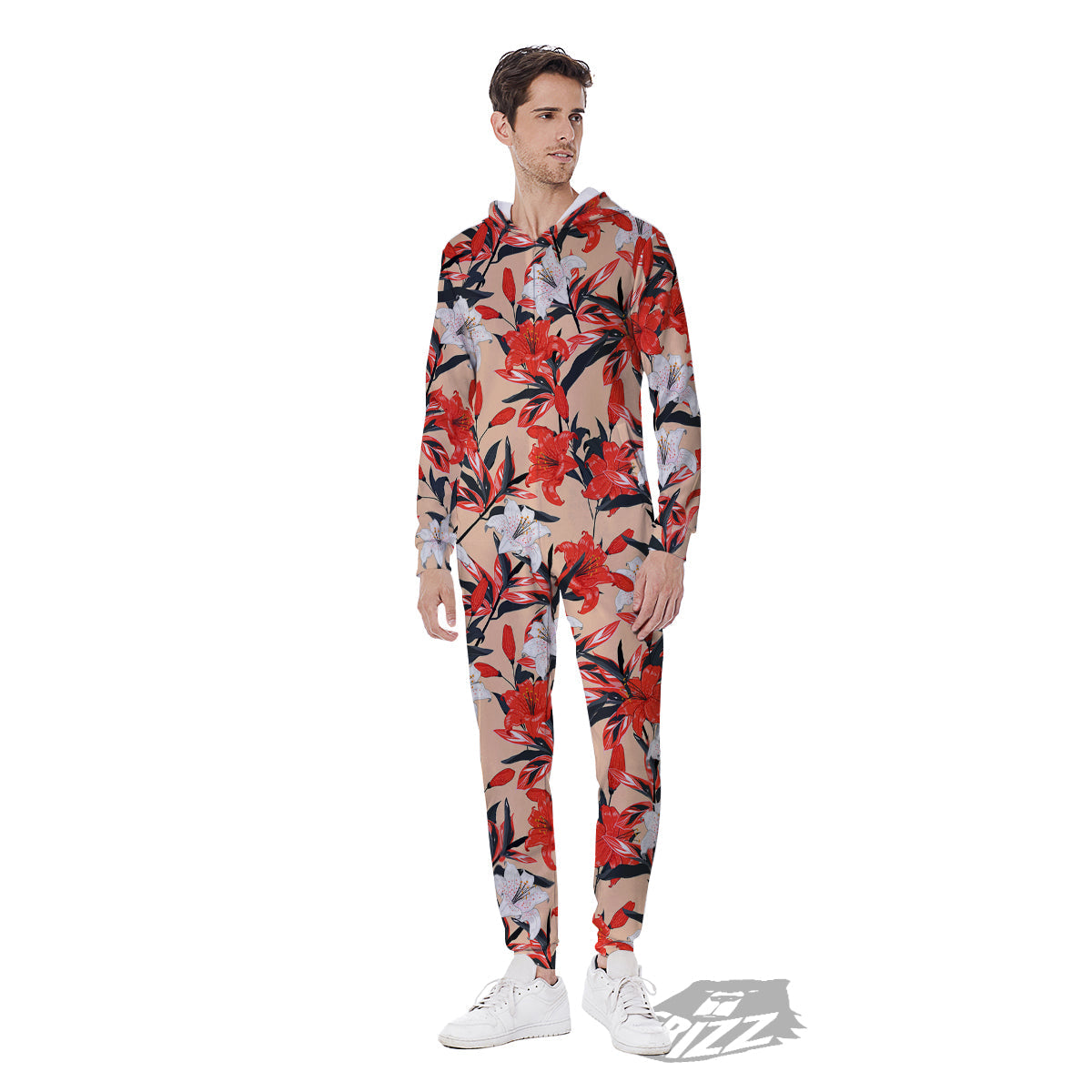 Flowers Lily Watercolor Print Pattern Men's Jumpsuit-grizzshop