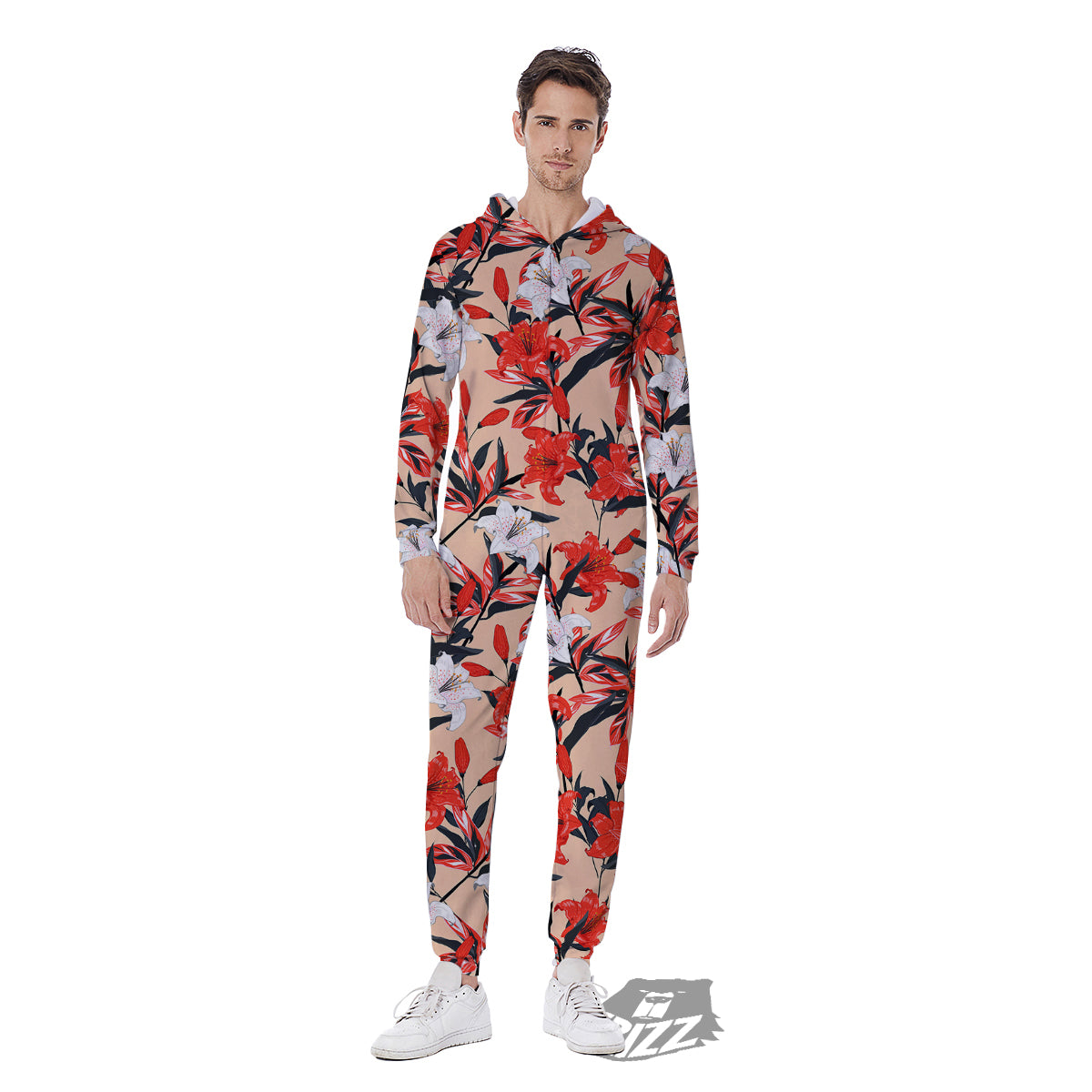 Flowers Lily Watercolor Print Pattern Men's Jumpsuit-grizzshop