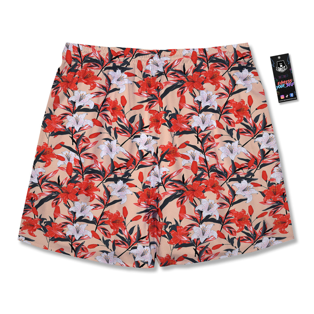 Flowers Lily Watercolor Print Pattern Men's Running Shorts-grizzshop