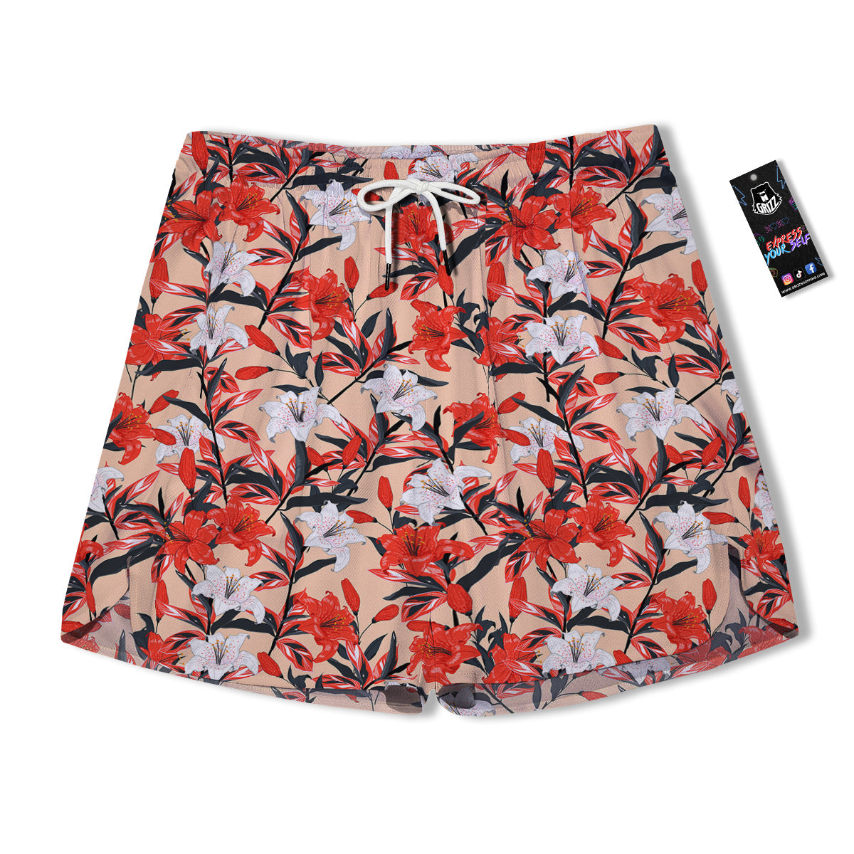 Flowers Lily Watercolor Print Pattern Men's Running Shorts-grizzshop