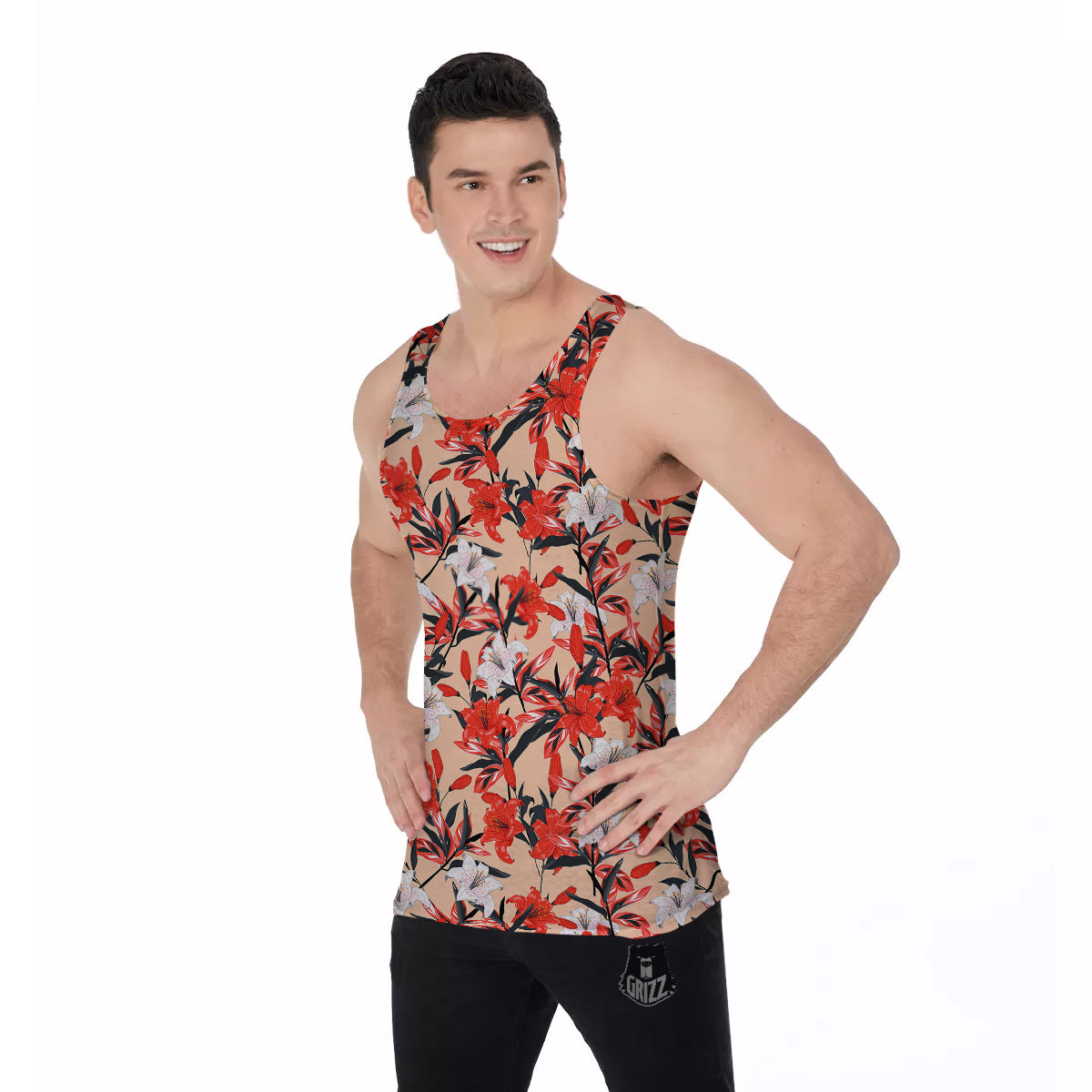 Flowers Lily Watercolor Print Pattern Men's Tank Top-grizzshop