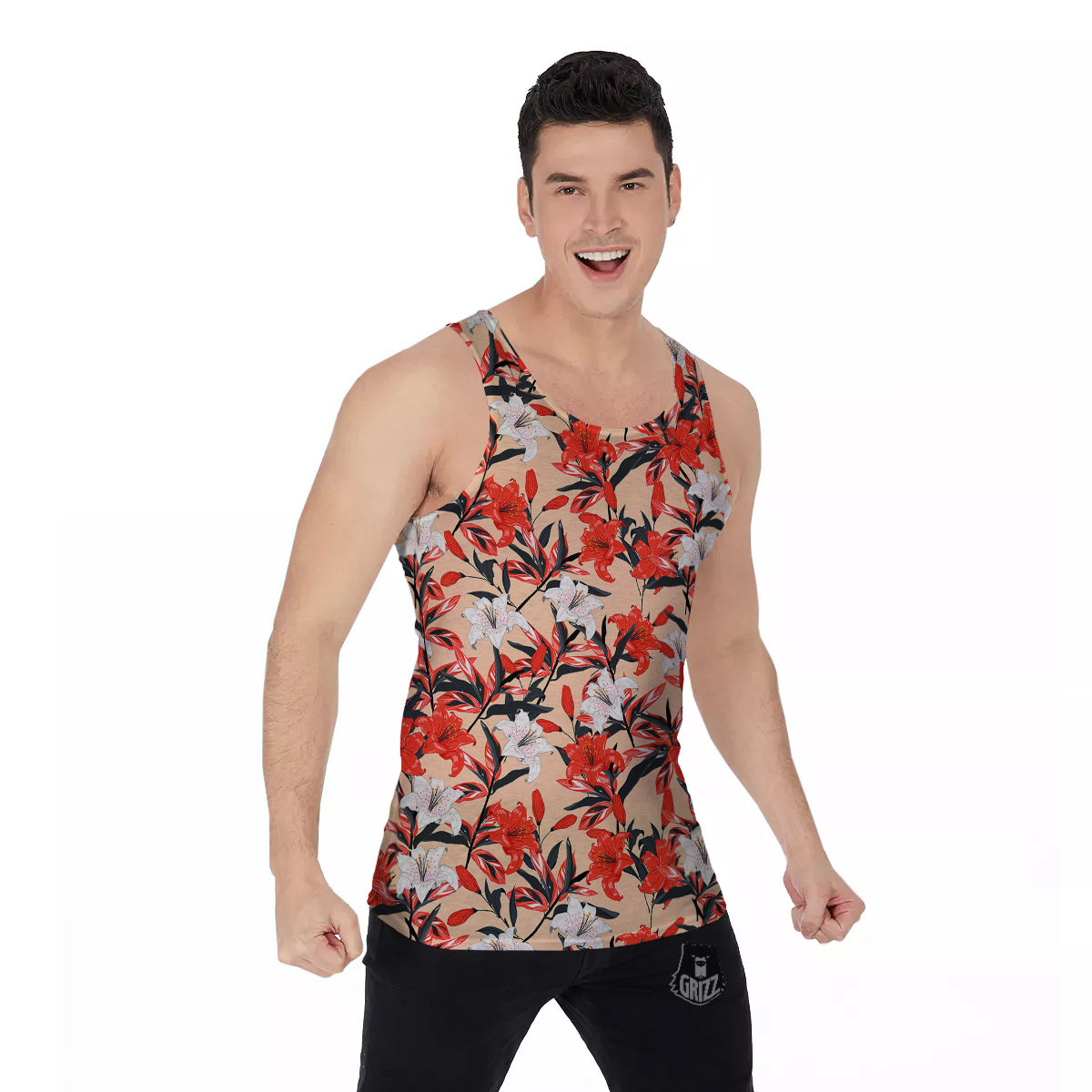 Flowers Lily Watercolor Print Pattern Men's Tank Top-grizzshop