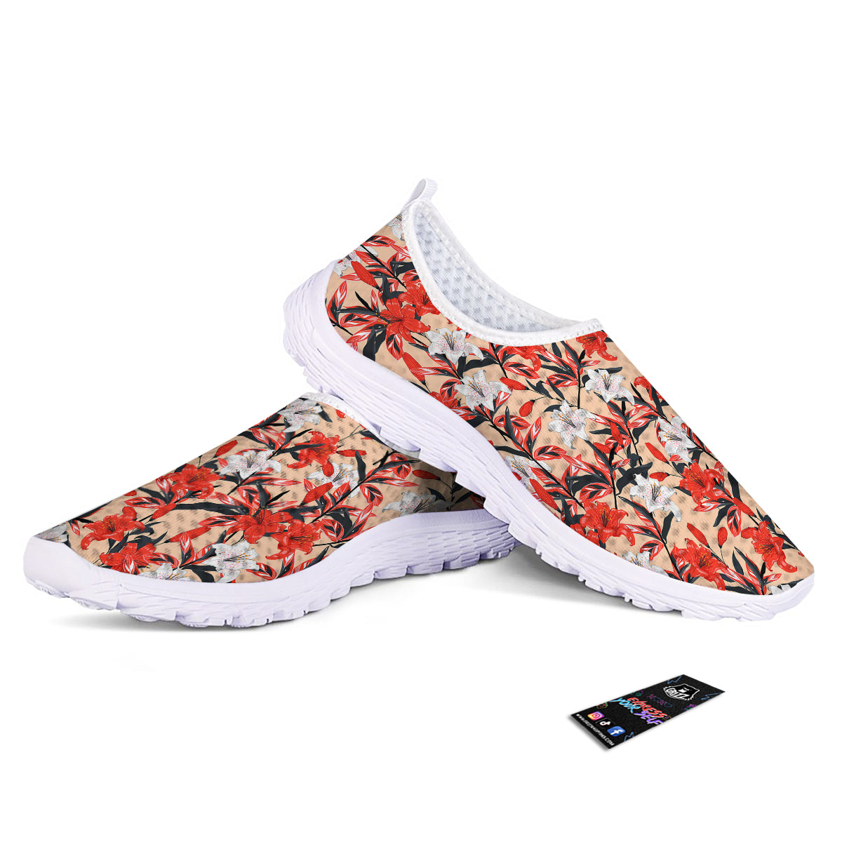Flowers Lily Watercolor Print Pattern Nurse Shoes-grizzshop