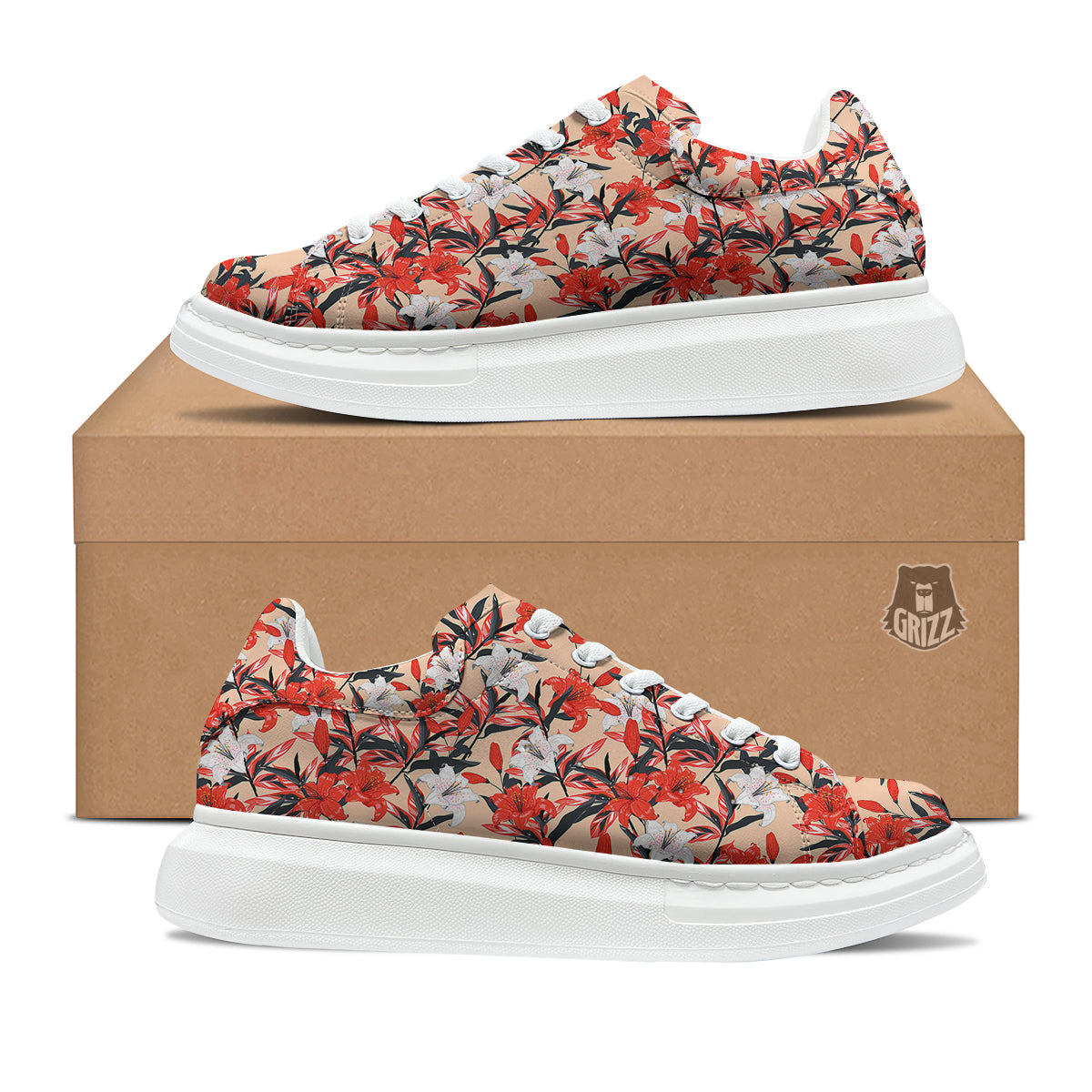 Flowers Lily Watercolor Print Pattern Platform Shoes-grizzshop