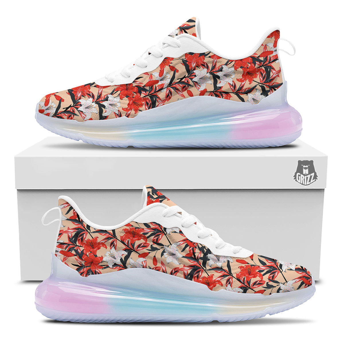 Flowers Lily Watercolor Print Pattern Running Sneakers-grizzshop