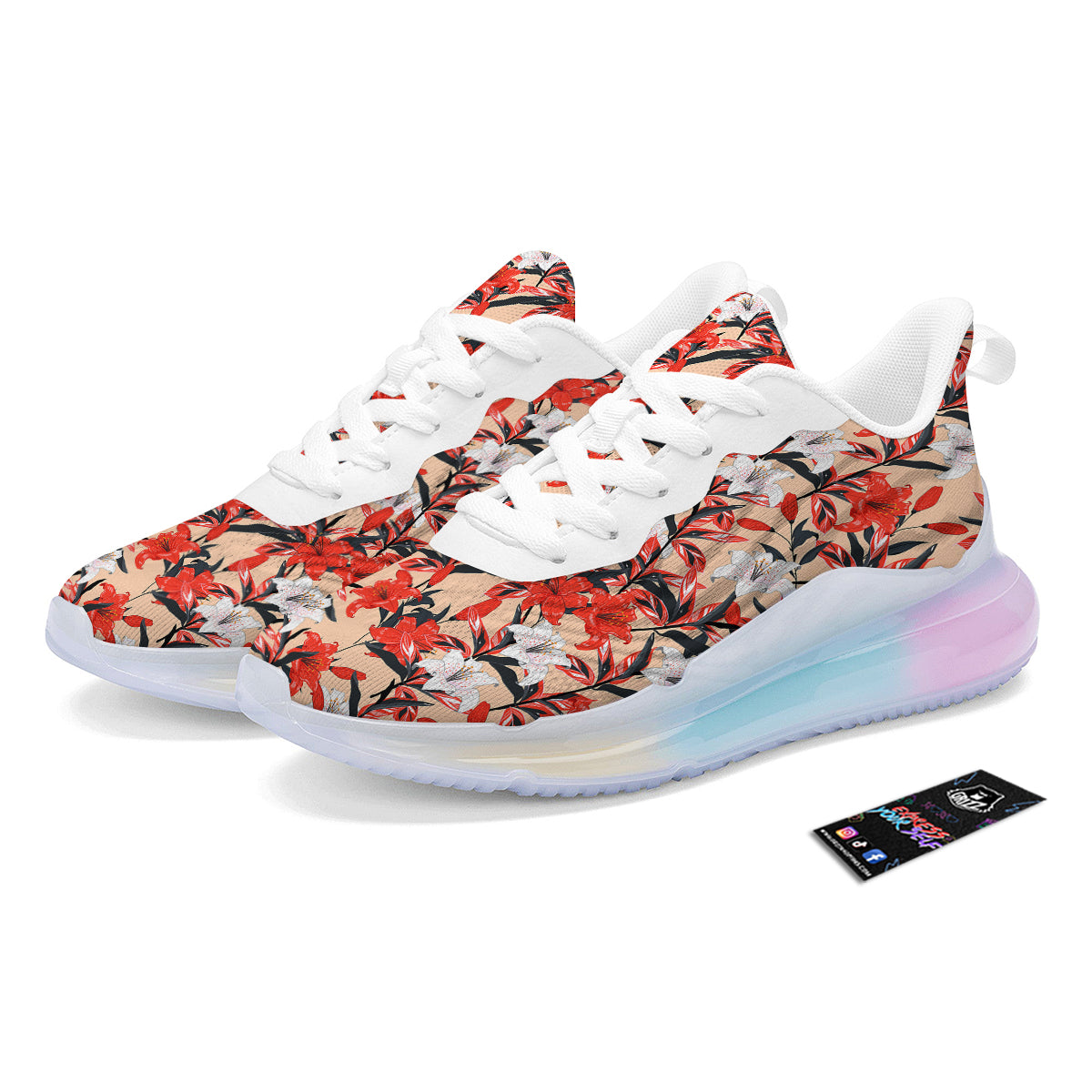Flowers Lily Watercolor Print Pattern Running Sneakers-grizzshop