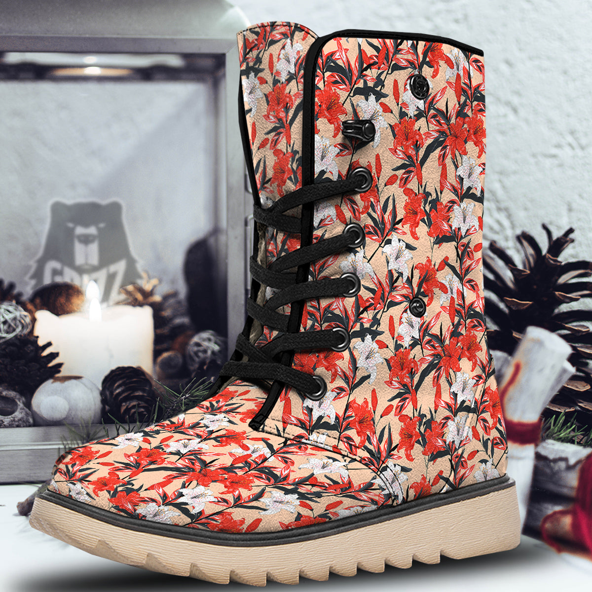 Flowers Lily Watercolor Print Pattern Snow Boots-grizzshop
