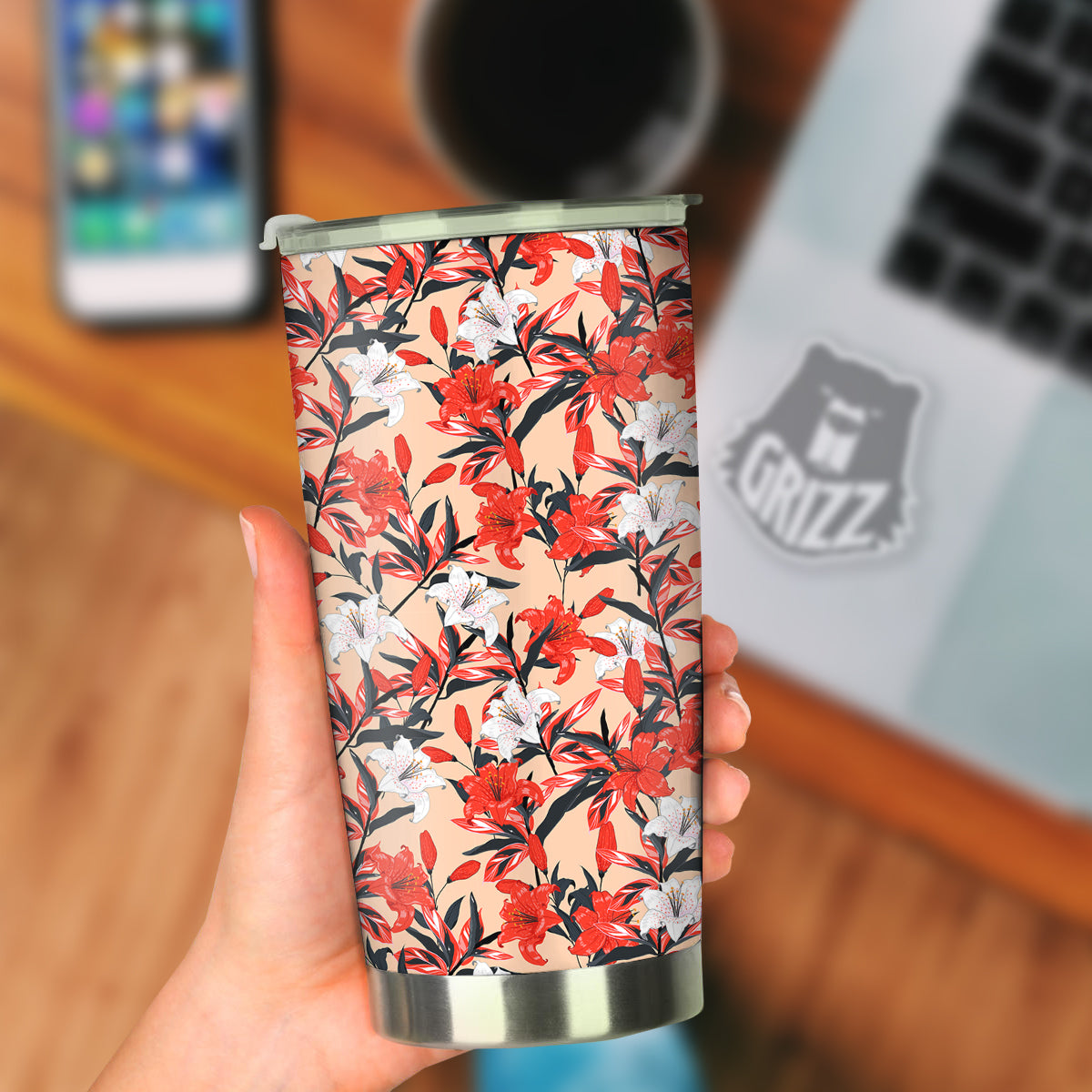 Flowers Lily Watercolor Print Pattern Tumbler-grizzshop