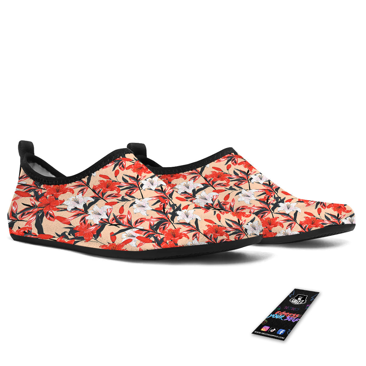 Flowers Lily Watercolor Print Pattern Water Shoes-grizzshop