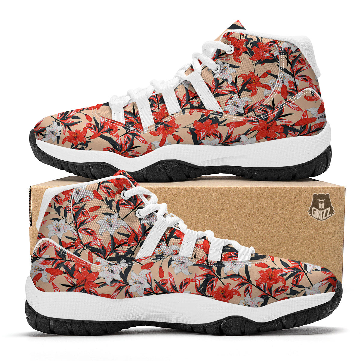 Flowers Lily Watercolor Print Pattern White Bball Shoes-grizzshop