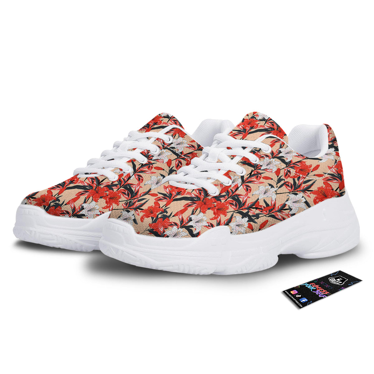 Flowers Lily Watercolor Print Pattern White Chunky Shoes-grizzshop