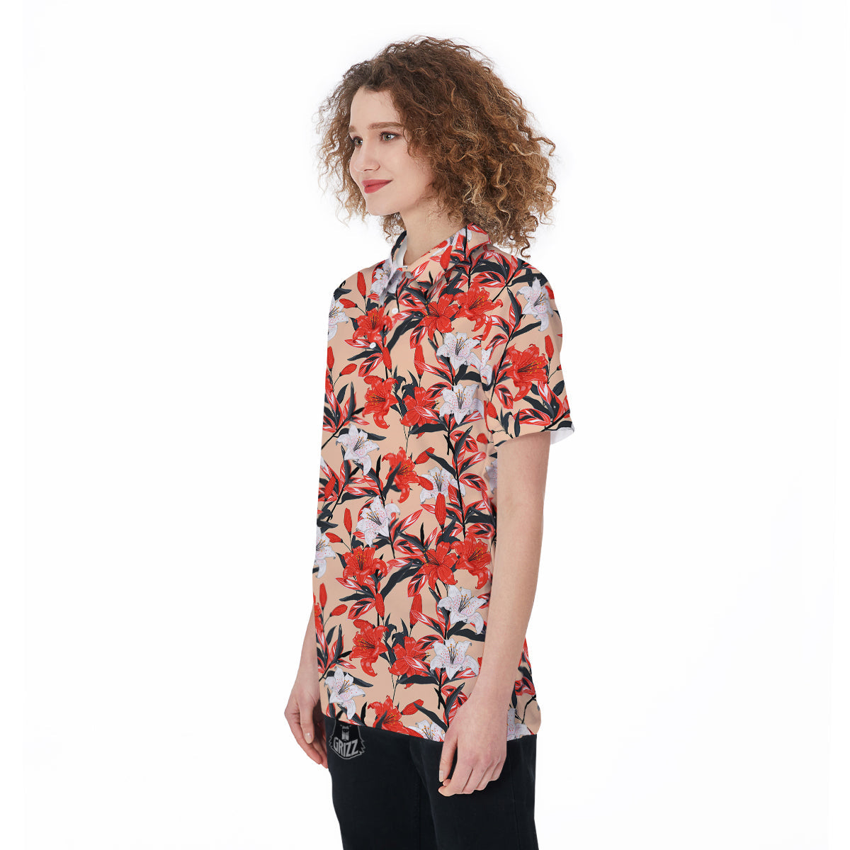 Flowers Lily Watercolor Print Pattern Women's Golf Shirts-grizzshop