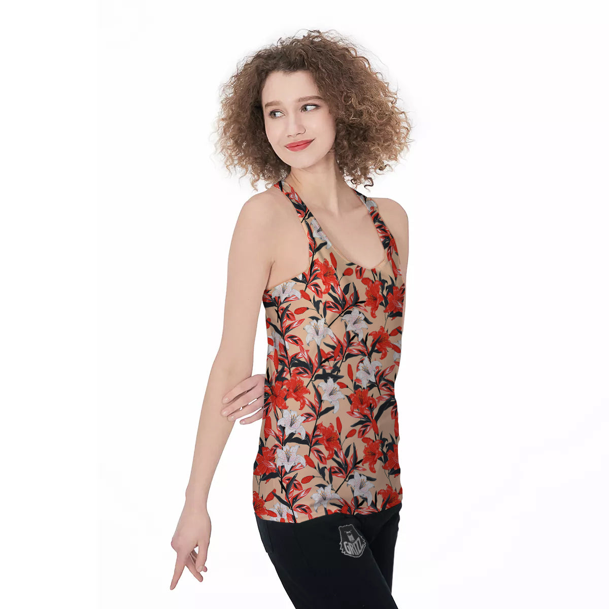 Flowers Lily Watercolor Print Pattern Women's Racerback Tank Top-grizzshop