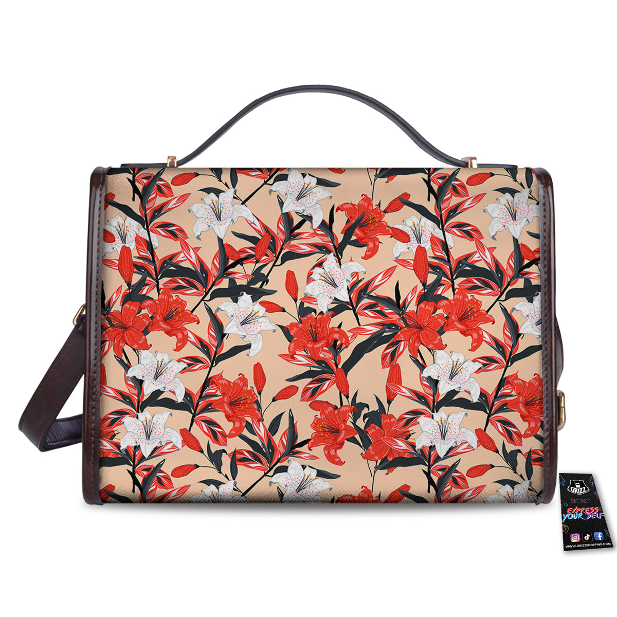 Flowers Lily Watercolor Print Pattern Women's Satchel Bag-grizzshop