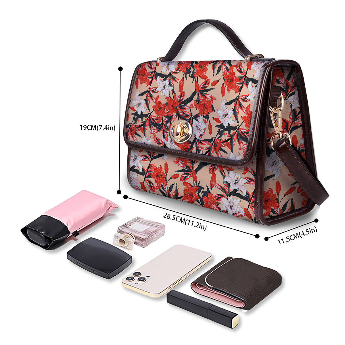 Flowers Lily Watercolor Print Pattern Women's Satchel Bag-grizzshop