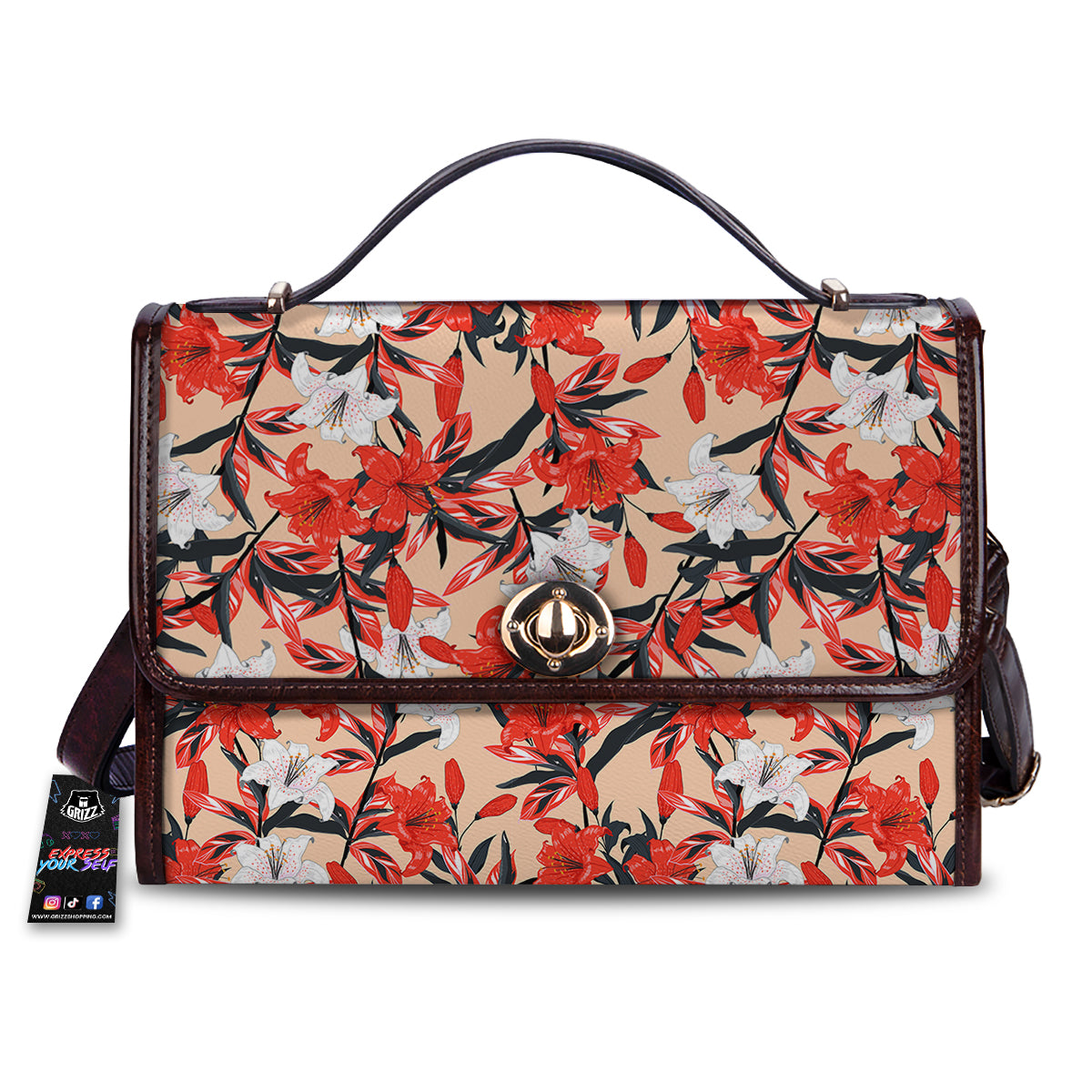 Flowers Lily Watercolor Print Pattern Women's Satchel Bag-grizzshop