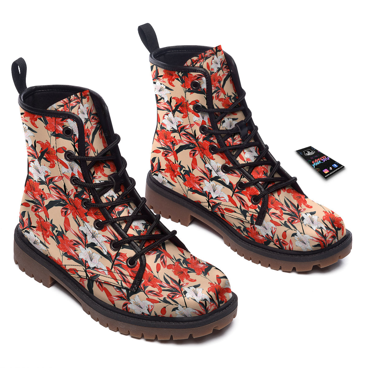 Flowers Lily Watercolor Print Pattern Work Boots-grizzshop